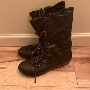 Vintage brown pleather lace up boots w/ zippers